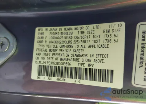 2011 Honda Cr-V Ex-L from USA, damaged, VIN JHLRE3H72BC009556